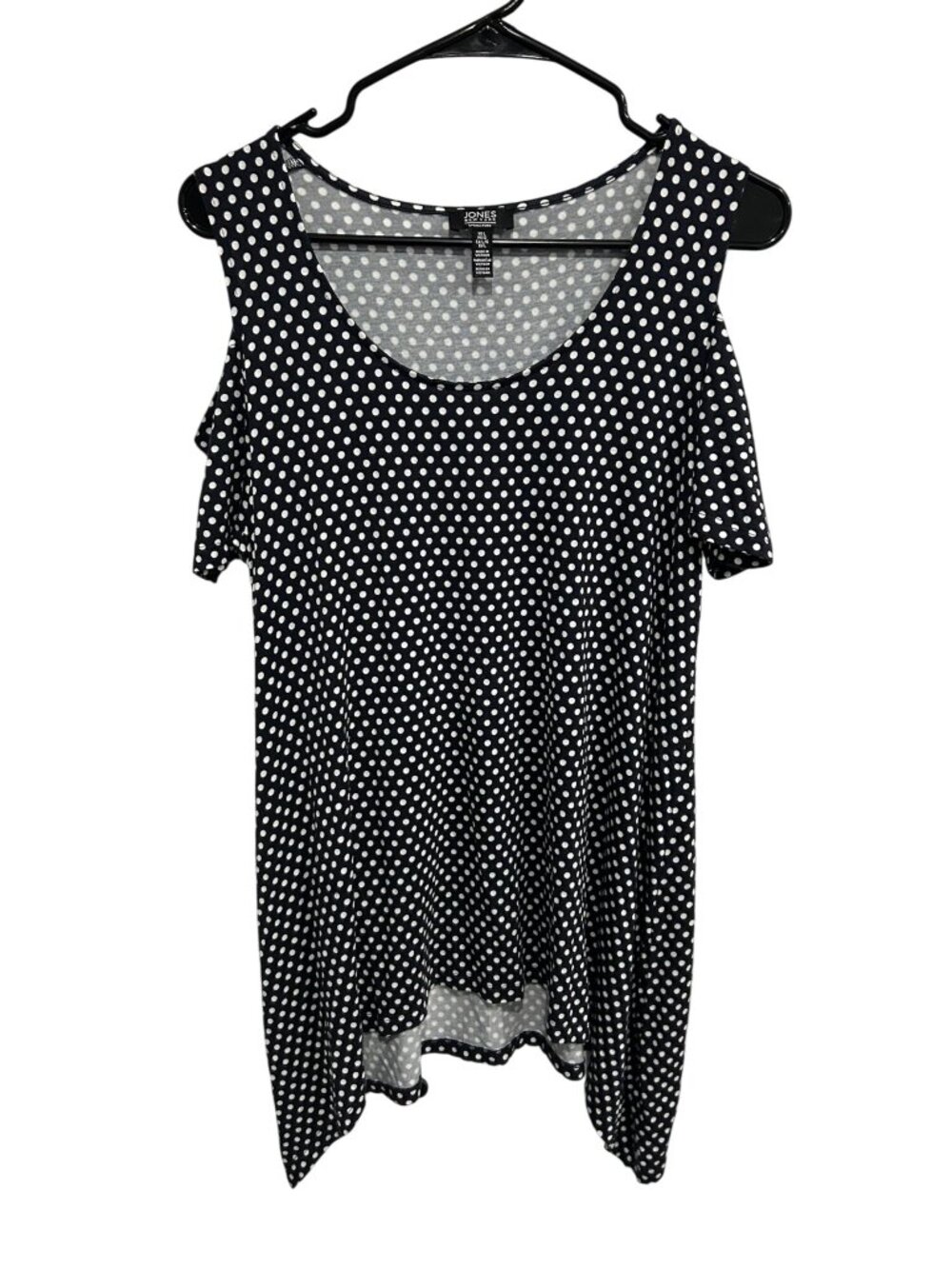 Jones New York Polka Dot Cold Shoulder Tunic Top Size Large Minimalist Retro